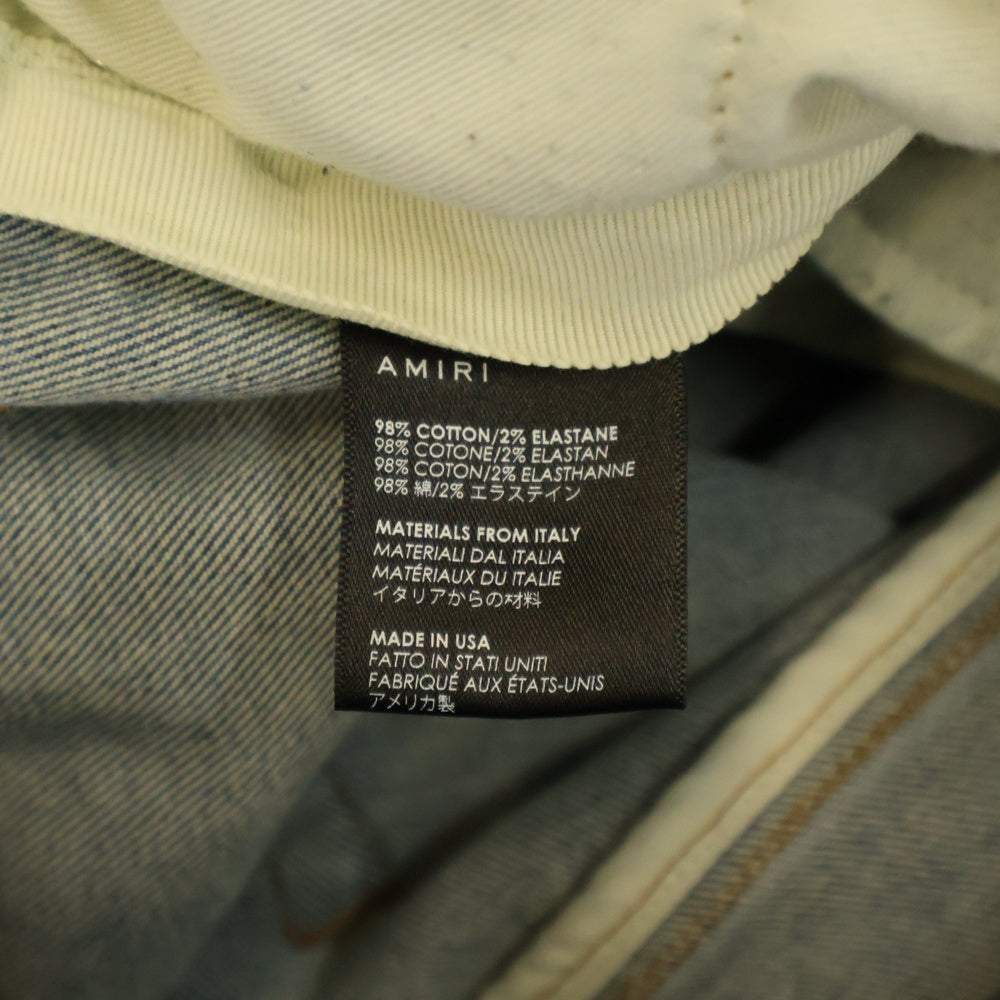 AMIRI(アミリ) ユーズド加工 レザーパッチ スリムスキニー ストレッチ デニムパンツ ジーンズ インディゴ