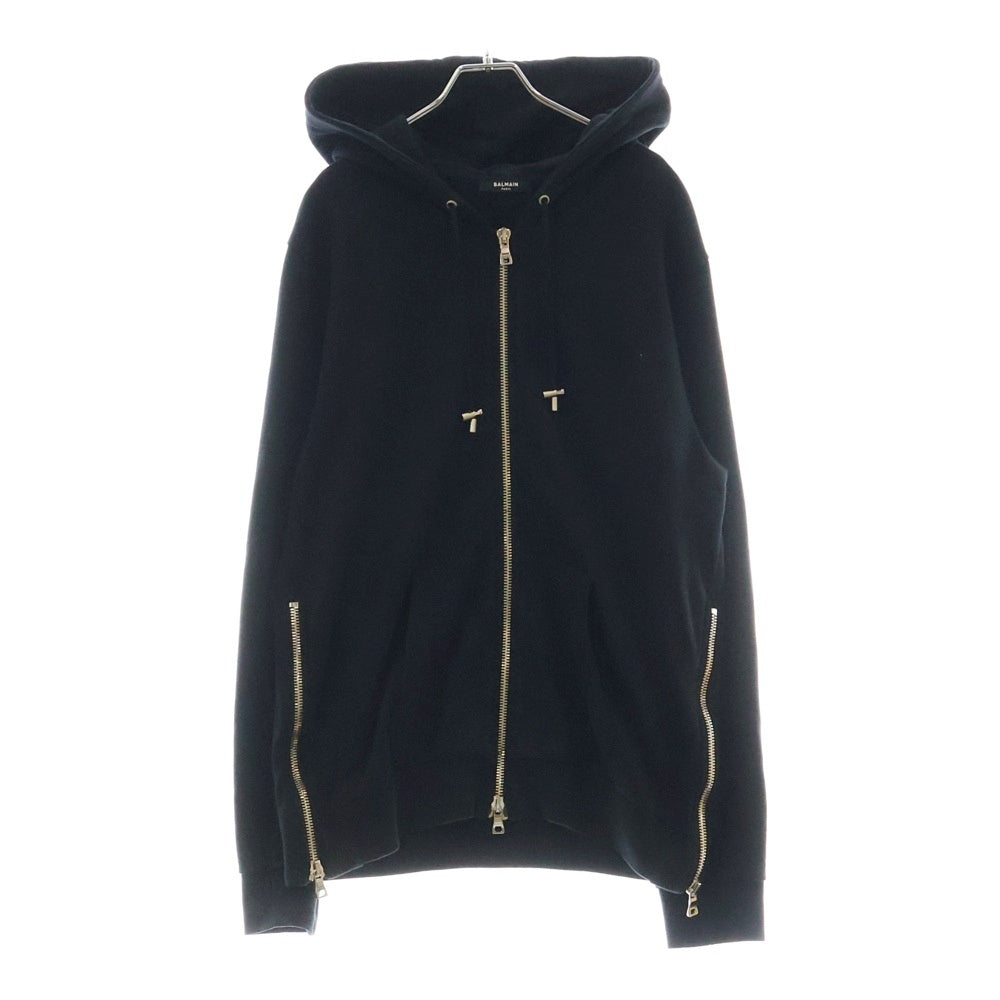 BALMAIN(バルマン) バックロゴプリント ジップアップフーディー スウェットパーカー ブラック JR010B027