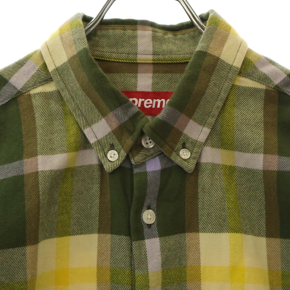 SUPREME(シュプリーム) 23AW Plaid Flannel Shirt 胸ロゴ刺繍 長袖 フランネルシャツ オリーブ