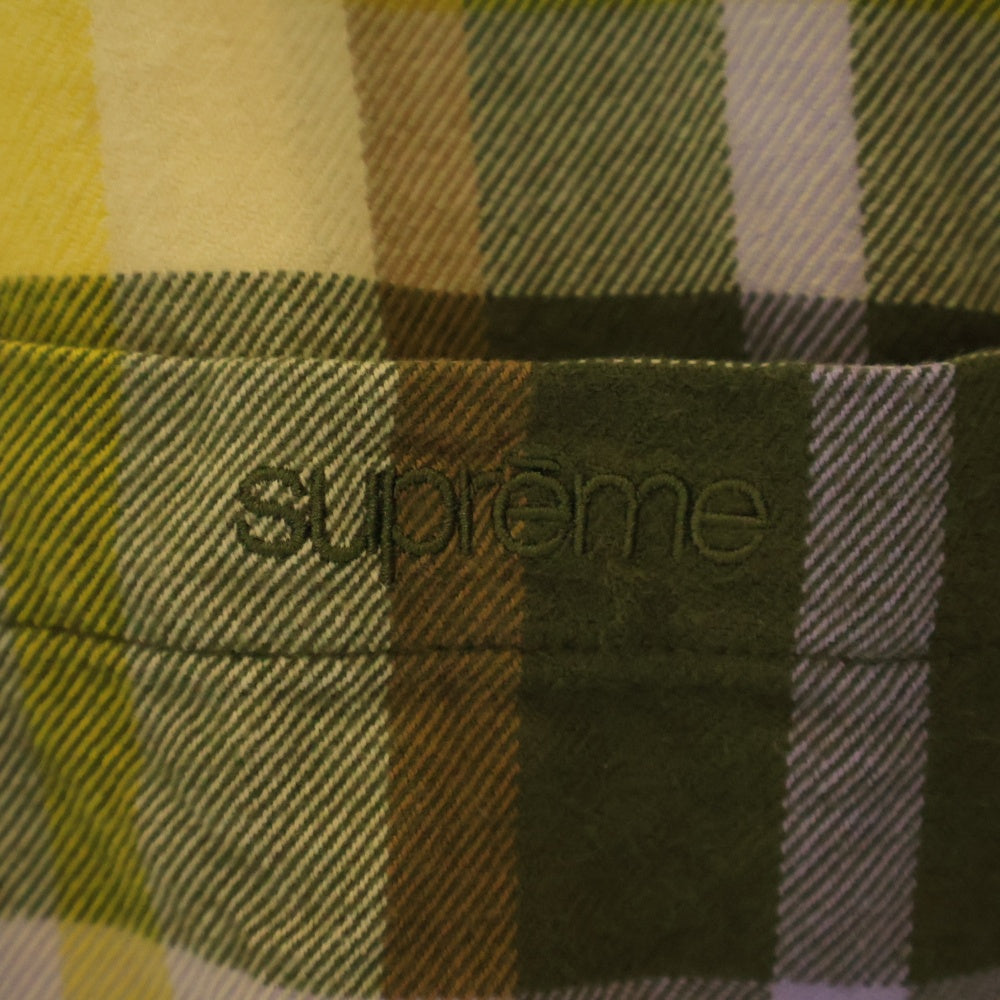 SUPREME(シュプリーム) 23AW Plaid Flannel Shirt 胸ロゴ刺繍 長袖 フランネルシャツ オリーブ