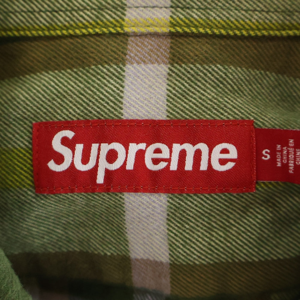 SUPREME(シュプリーム) 23AW Plaid Flannel Shirt 胸ロゴ刺繍 長袖 フランネルシャツ オリーブ