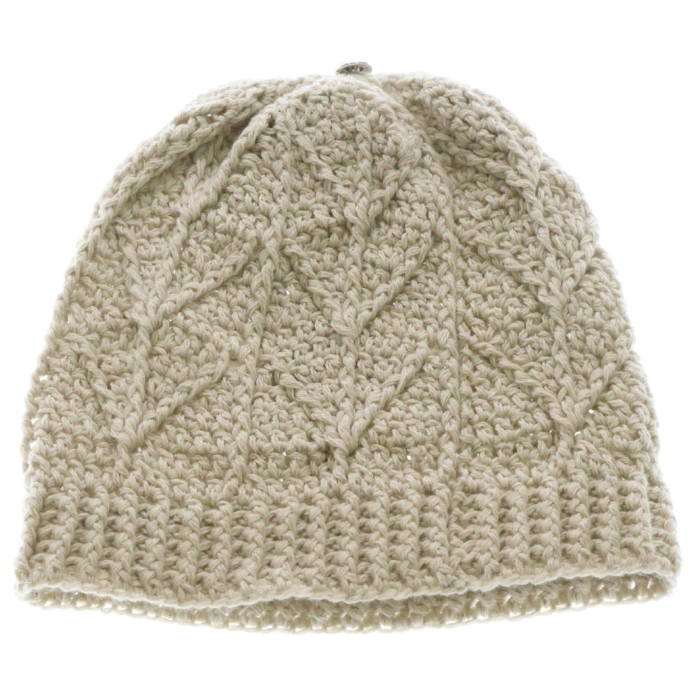 CHROME HEARTS(クロムハーツ) Cashmere Leather knit beanie カシミヤ ビーニー レザークロスパッチ クロスボールボタン ニットキャップ ベージュ