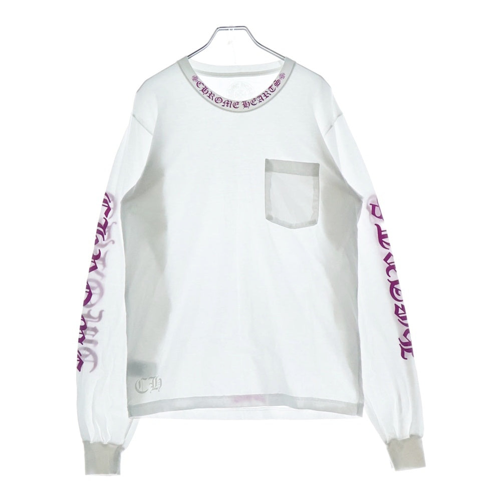 CHROME HEARTS(クロムハーツ) Neck Logo L/S TEE ネックロゴロングスリーブ長袖Tシャツ ホワイト/ピンク