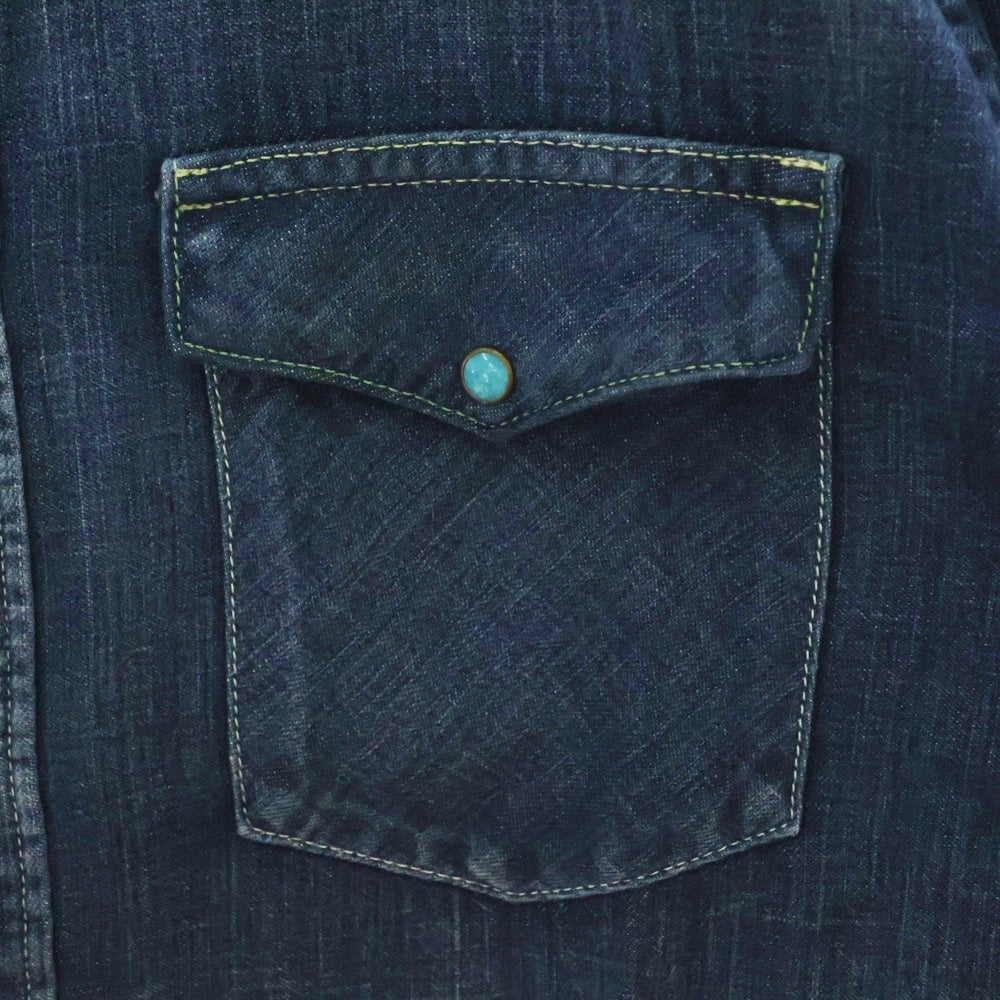 VISVIM(ヴィスヴィム) 12SS FOUR CORNERS DAMAGED デニムウエスタン 長袖 シャツ ターコイズボタン インディゴ 0112105007009