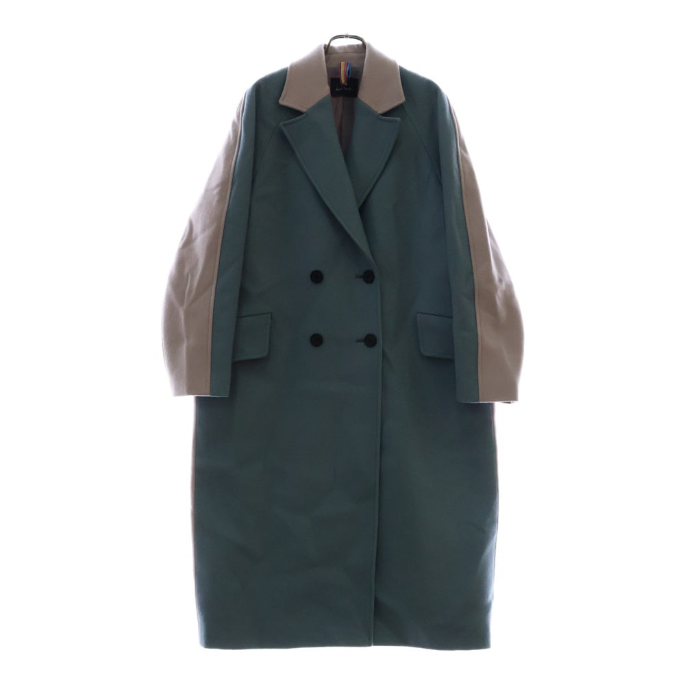 PS Paul Smith(ピーエスバイポールスミス) 2B ウールカルゼ ダブル ロングコート ブルー レディース 235353