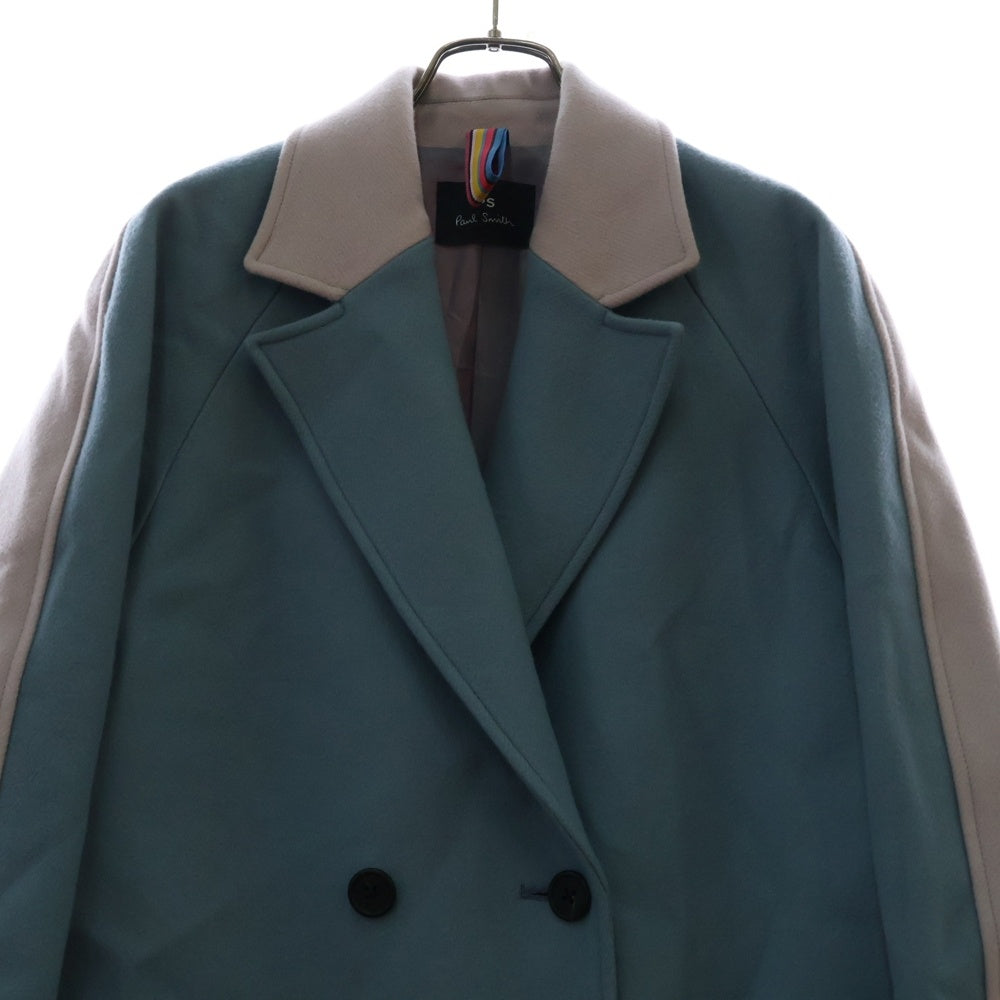 PS Paul Smith(ピーエスバイポールスミス) 2B ウールカルゼ ダブル ロングコート ブルー レディース 235353