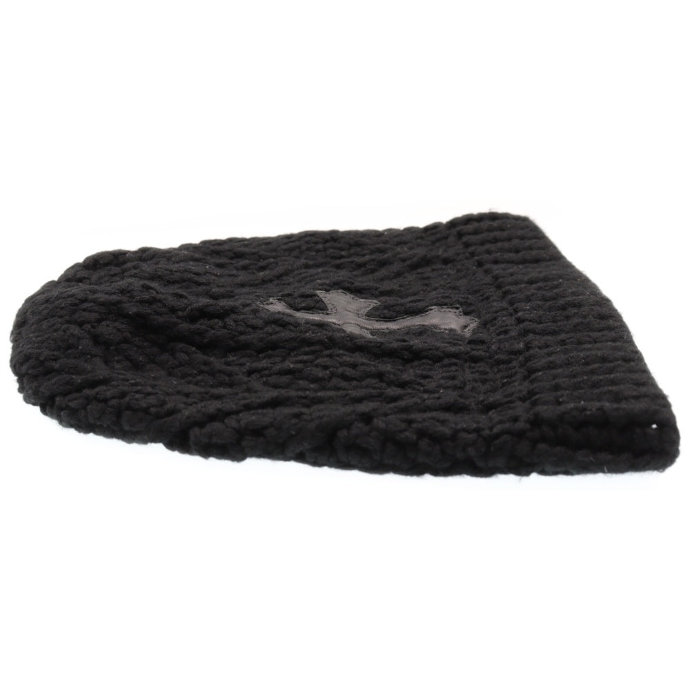 CHROME HEARTS(クロムハーツ) Cashmere Leather knit beanie カシミヤ ビーニー レザークロスパッチ クロスボールボタン ニットキャップ ブラック