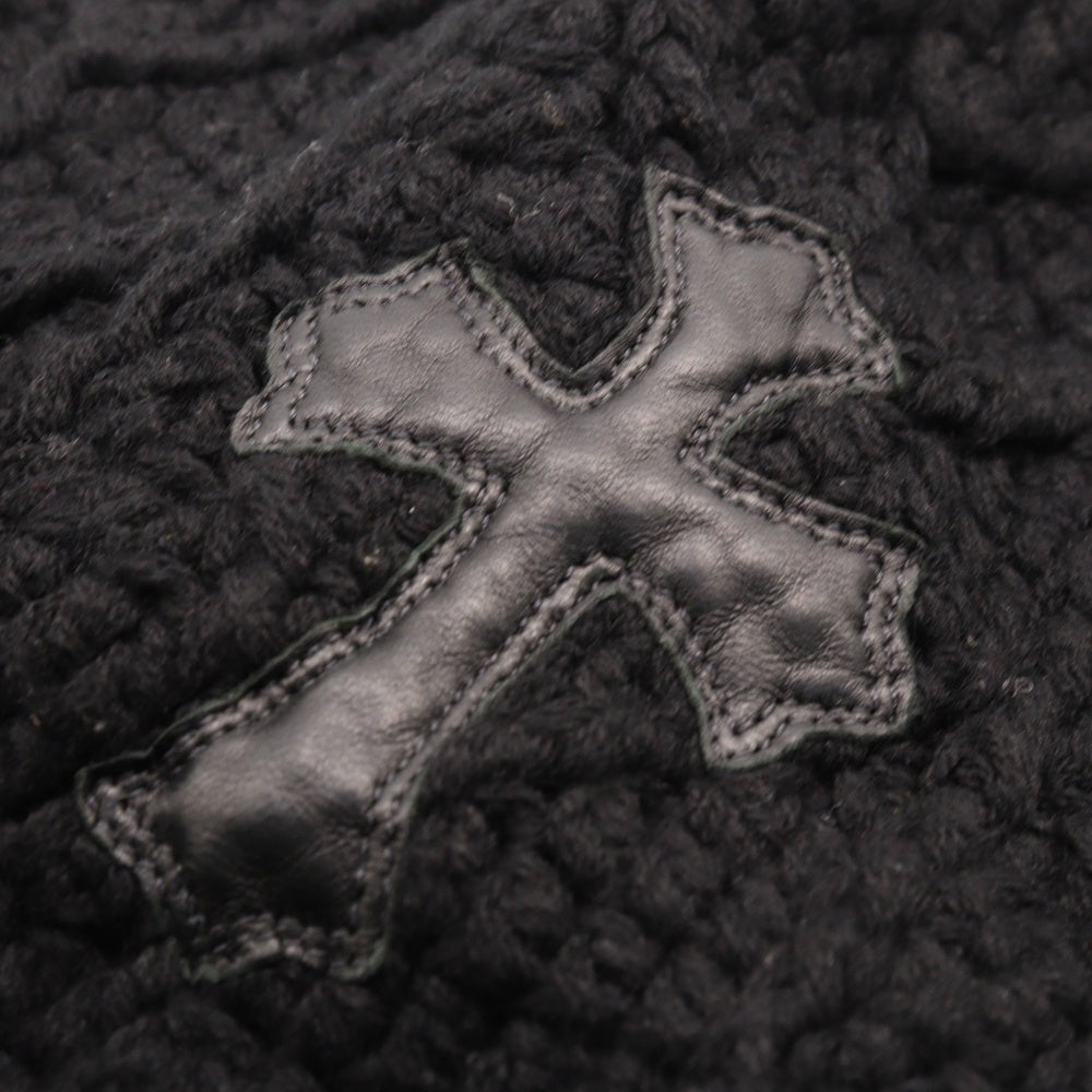 CHROME HEARTS(クロムハーツ) Cashmere Leather knit beanie カシミヤ ビーニー レザークロスパッチ クロスボールボタン ニットキャップ ブラック