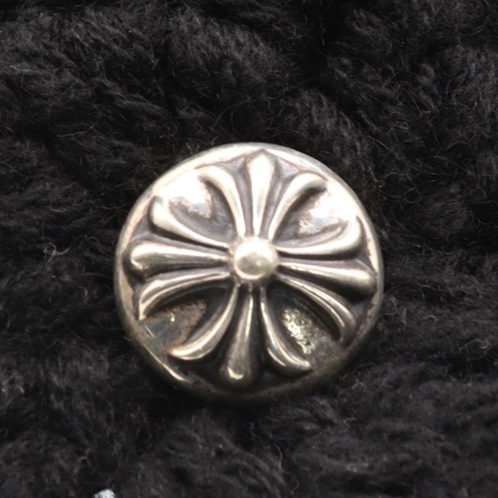 CHROME HEARTS(クロムハーツ) Cashmere Leather knit beanie カシミヤ ビーニー レザークロスパッチ クロスボールボタン ニットキャップ ブラック