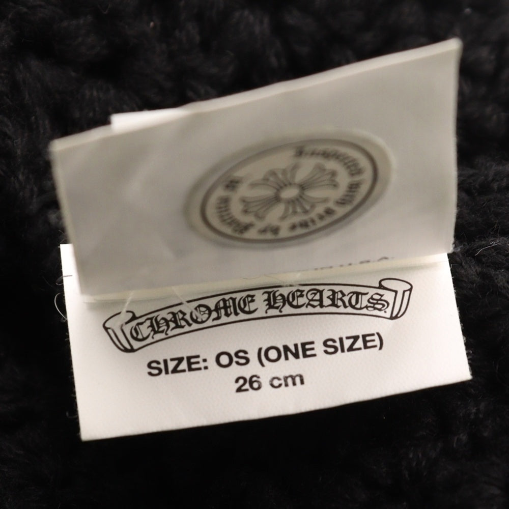 CHROME HEARTS(クロムハーツ) Cashmere Leather knit beanie カシミヤ ビーニー レザークロスパッチ クロスボールボタン ニットキャップ ブラック