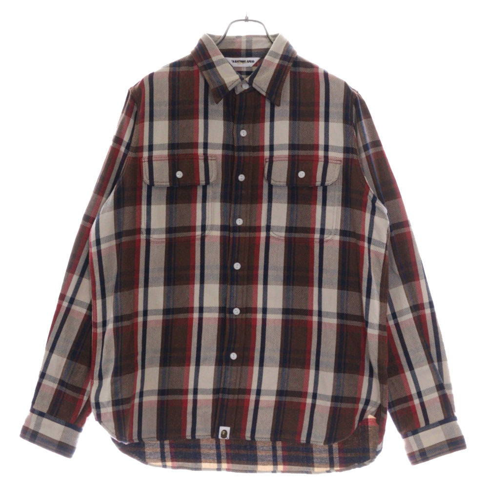 A BATHING APE(アベイシングエイプ) CHECK CPO ラブジェネチェック コットン 長袖シャツ ブラウン