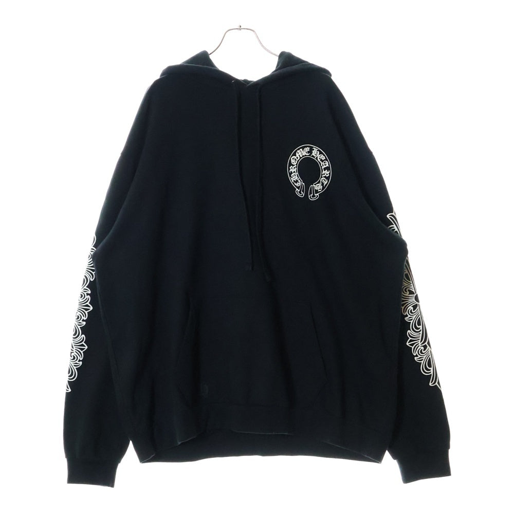 CHROME HEARTS(クロムハーツ) SWTSHRT PLVR プルオーバーパーカー 袖フローラルホースシュープリント スウェットプルオーバーパーカー ブラック/シルバー