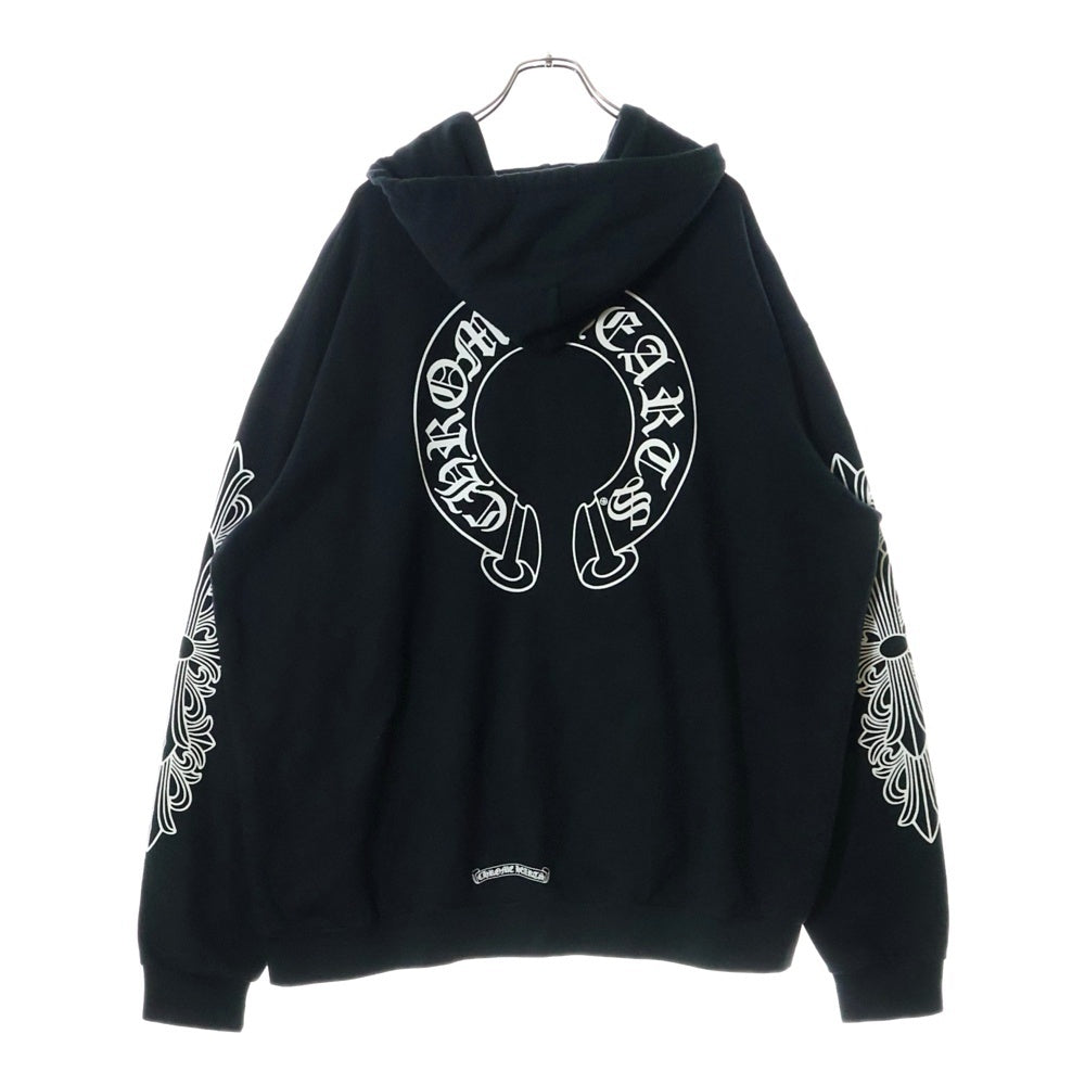 CHROME HEARTS(クロムハーツ) SWTSHRT PLVR プルオーバーパーカー 袖フローラルホースシュープリント スウェットプルオーバーパーカー ブラック/シルバー