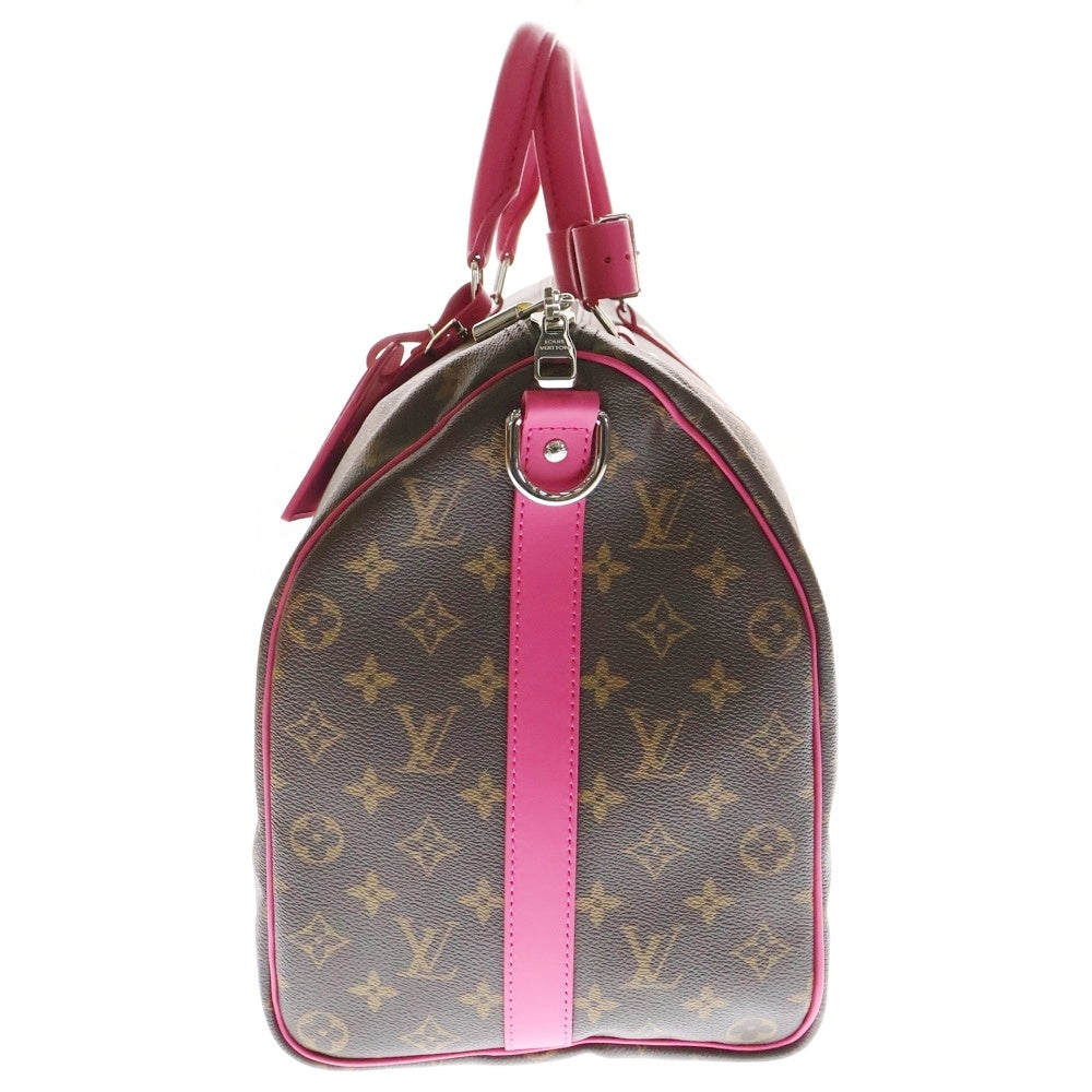 LOUIS VUITTON(ルイヴィトン) キーポル・バンドリエール 45 モノグラム ロゴストラップ付 2WAY ショルダー ボストン バッグ ブラウン/ピンク ICチップ有 M13807