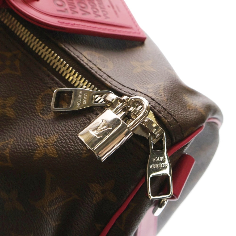 LOUIS VUITTON(ルイヴィトン) キーポル・バンドリエール 45 モノグラム ロゴストラップ付 2WAY ショルダー ボストン バッグ ブラウン/ピンク ICチップ有 M13807