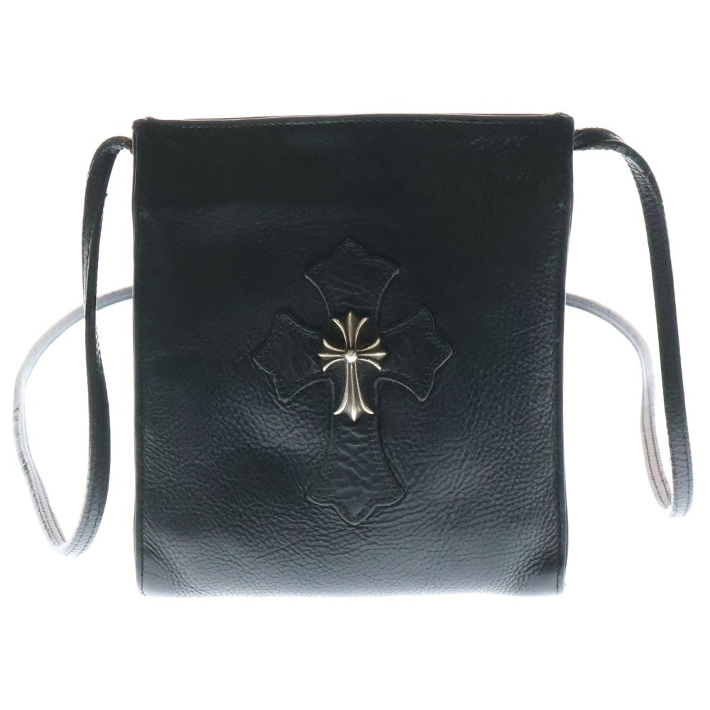 CHROME HEARTS(クロムハーツ) SQ PKT CH CRS スクエアポケットCHクロス スモールCHクロス付きレザーショルダーバッグ ブラック/シルバー