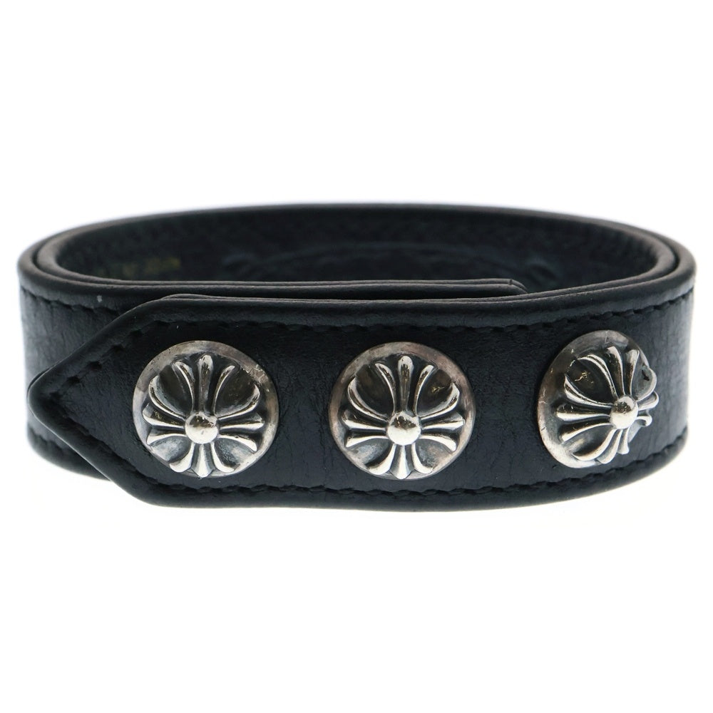 CHROME HEARTS(クロムハーツ) 3BTN 2SNP クロスボール 3ボタン2スナップ レザーブレスレット ブラック/シルバー BCA123