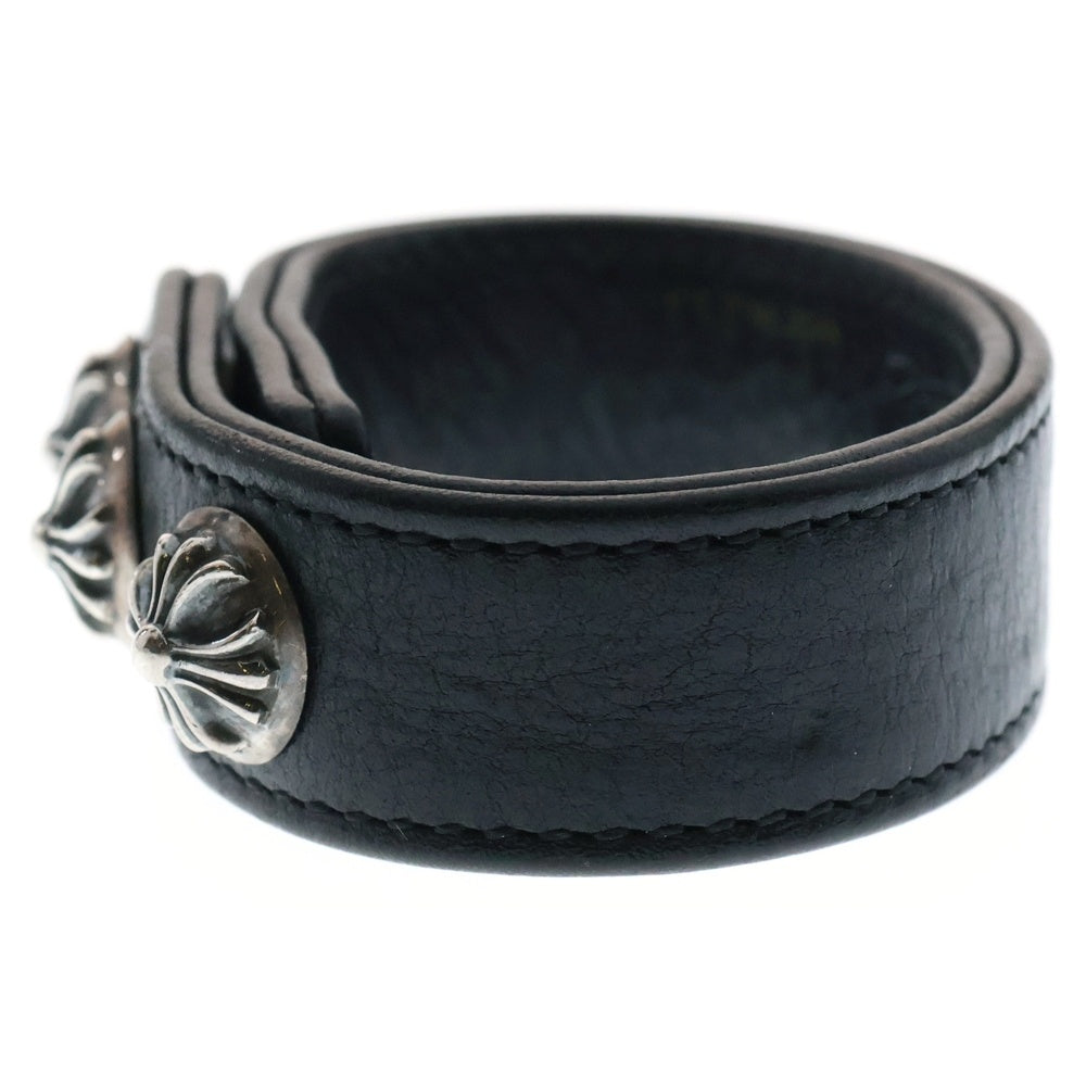 CHROME HEARTS(クロムハーツ) 3BTN 2SNP クロスボール 3ボタン2スナップ レザーブレスレット ブラック/シルバー BCA123