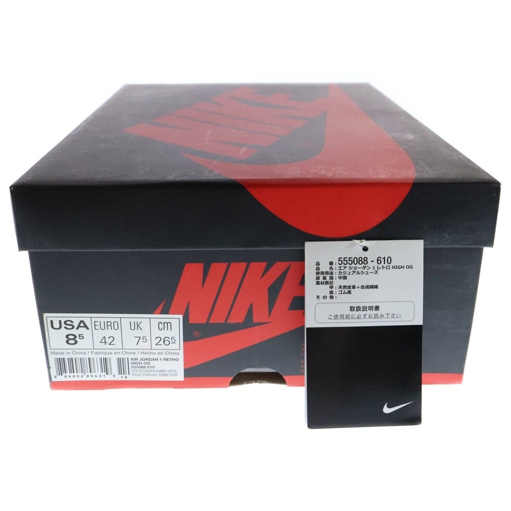 NIKE(ナイキ) AIR JORDAN 1 RETRO HIGH OG BRED TOE 555088-610 エアジョーダン1 ブレッドトゥ ハイカットスニーカー レッド/ブラック US8.5/26.5cm