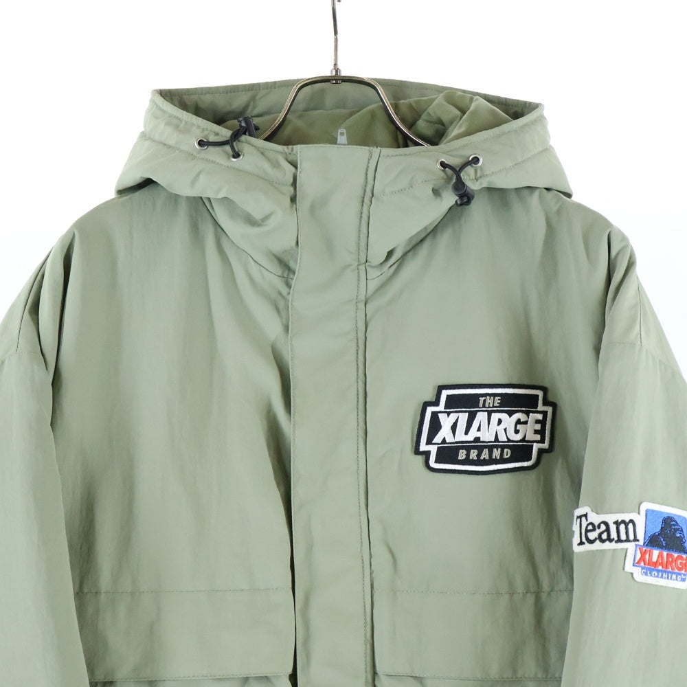 X-LARGE(エクストララージ) NYLON PUFFER JACKET ロゴ刺繍 ナイロン パファージャケット カーキ