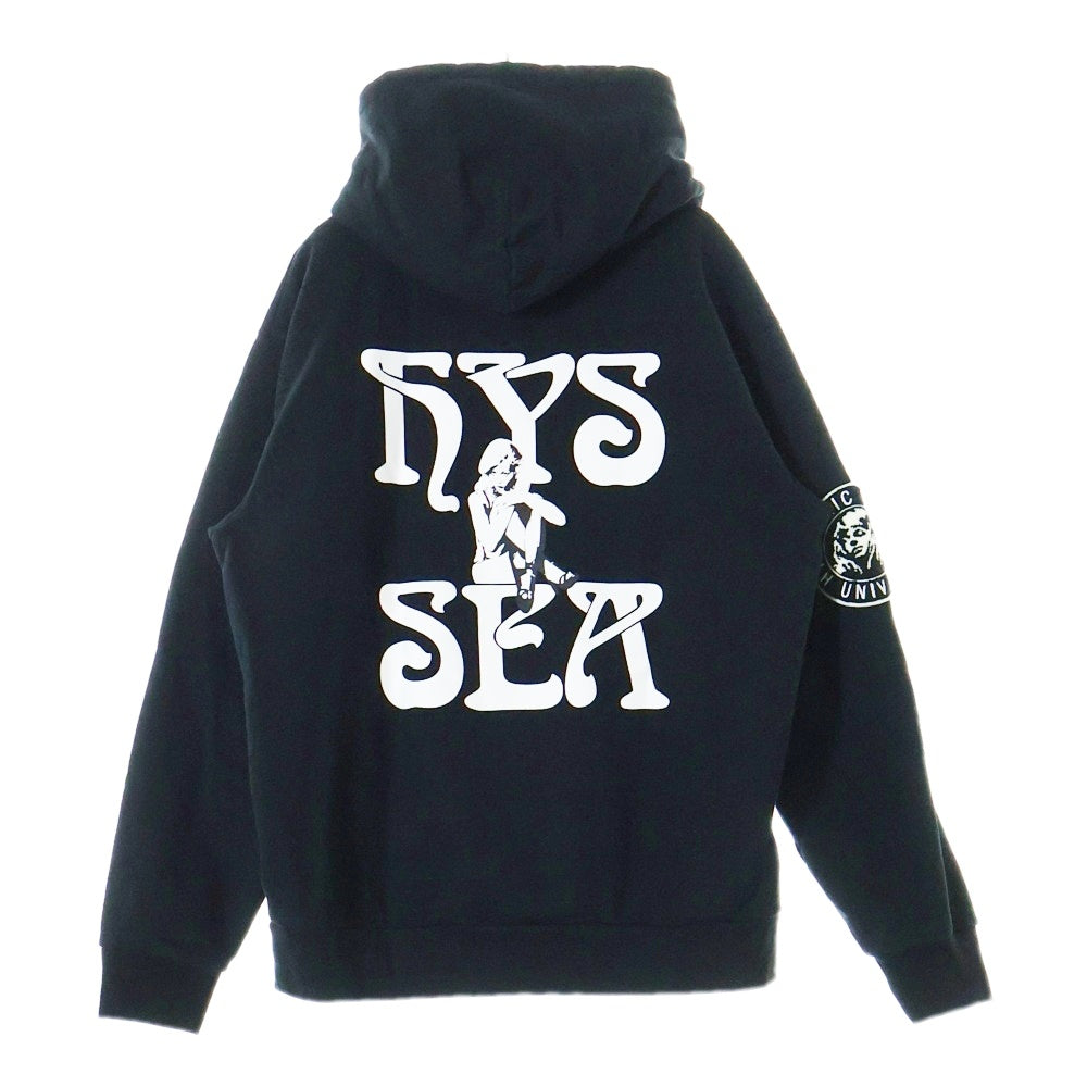 HYSTERIC GLAMOUR(ヒステリックグラマー) 23AW ×WIND AND SEA HOODIE wds-c-hys-24-q2-07 ウィンダシー バックロゴプリント プルオーバー フーディ パーカー ブラック