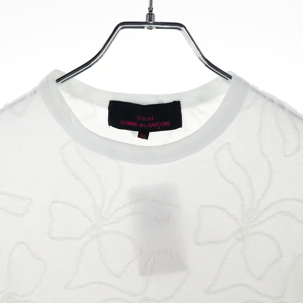 tricot COMME des GARCONS(トリコ コム デ ギャルソン) フラワー装飾 コットン 半袖Tシャツ カットソー ホワイト レディース TS-T207