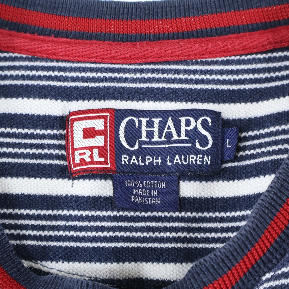 CHAPS RALPH LAUREN(チャップス ラルフローレン) 90s VINTAGE コットン マルチボーダー 半袖ポケットTシャツ カットソー ホワイト/ネイビー