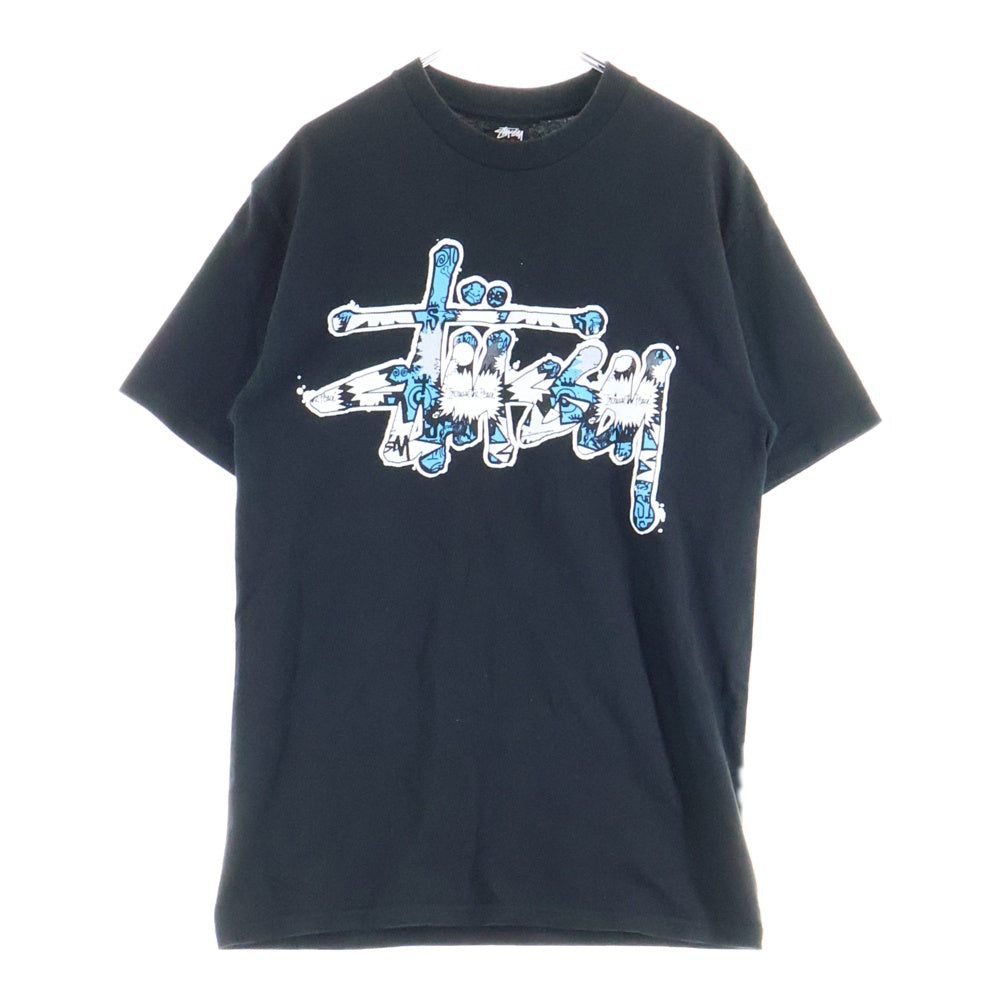 STUSSY(ステューシー) ロゴプリント コットン クルーネック半袖Tシャツ カットソー ブラック CA-28629