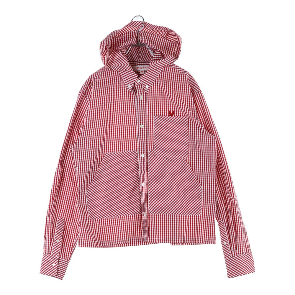 MASU(エムエーエスユー) 25SS HOODED B.D SHIRT ギンガムチェック長袖シャツ レッド/ホワイト M25K6SH001