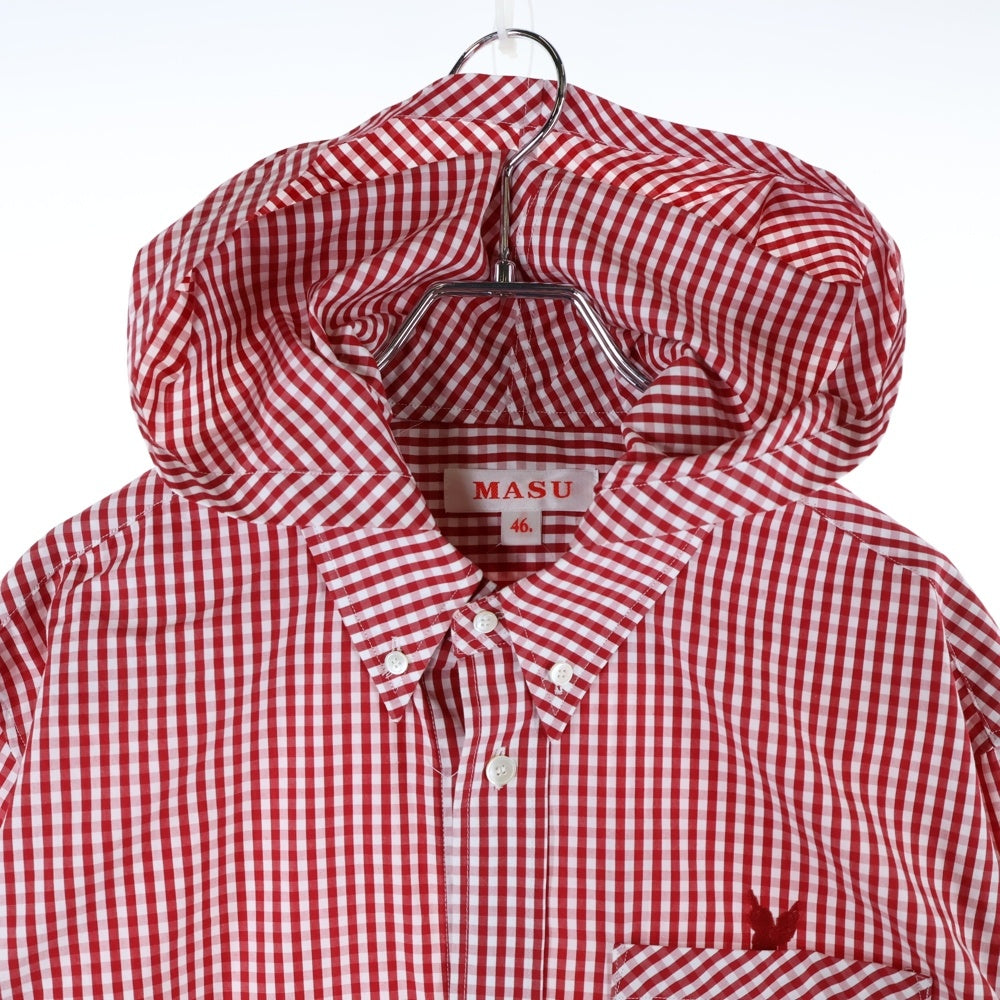 MASU(エムエーエスユー) 25SS HOODED B.D SHIRT ギンガムチェック長袖シャツ レッド/ホワイト M25K6SH001