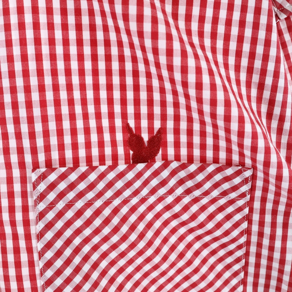 MASU(エムエーエスユー) 25SS HOODED B.D SHIRT ギンガムチェック長袖シャツ レッド/ホワイト M25K6SH001