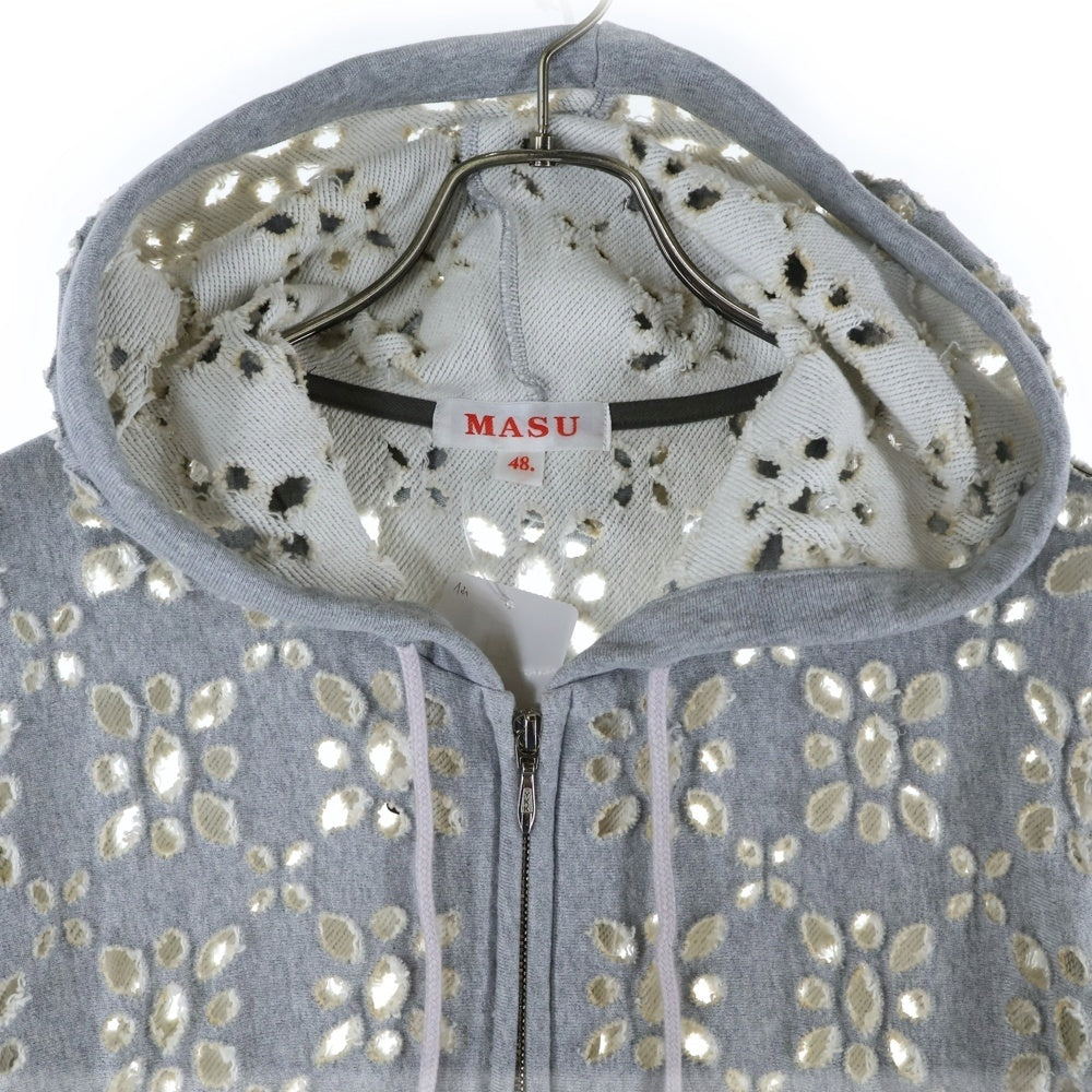 MASU(エムエーエスユー) 24AW FLOWER HOLE ZIP-UP SWEAT PARKA フラワー ジップアップパーカー グレー MPFW-CS0324