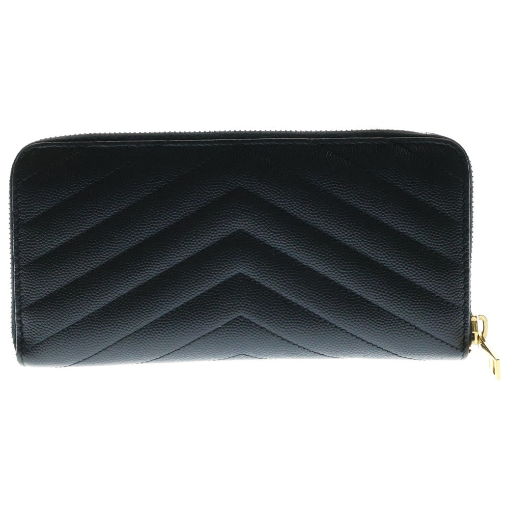 SAINT LAURENT PARIS(サンローランパリ) YSLロゴ カサンドラ Vライン グレインレザー ラウンドジップ ロングウォレット 財布 ブラック/ゴールド 358094