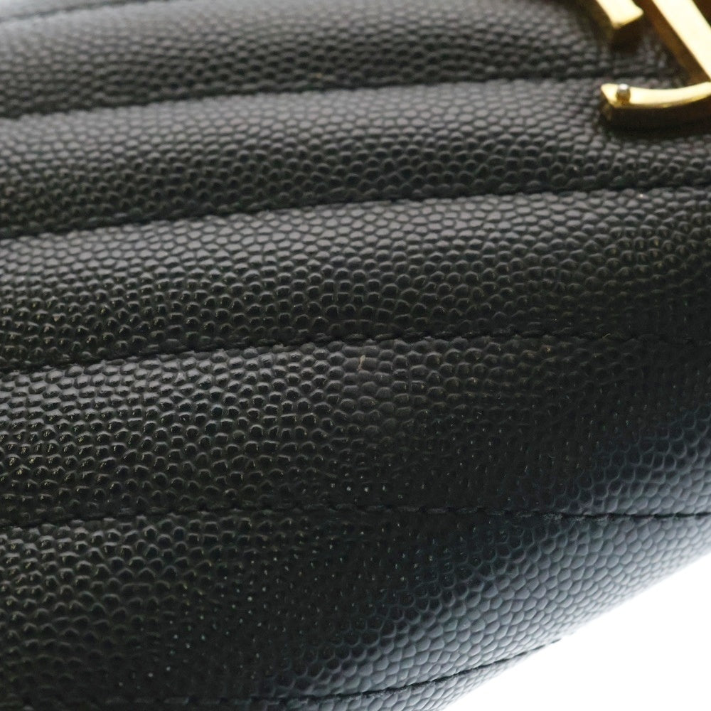 SAINT LAURENT PARIS(サンローランパリ) YSLロゴ カサンドラ Vライン グレインレザー ラウンドジップ ロングウォレット 財布 ブラック/ゴールド 358094