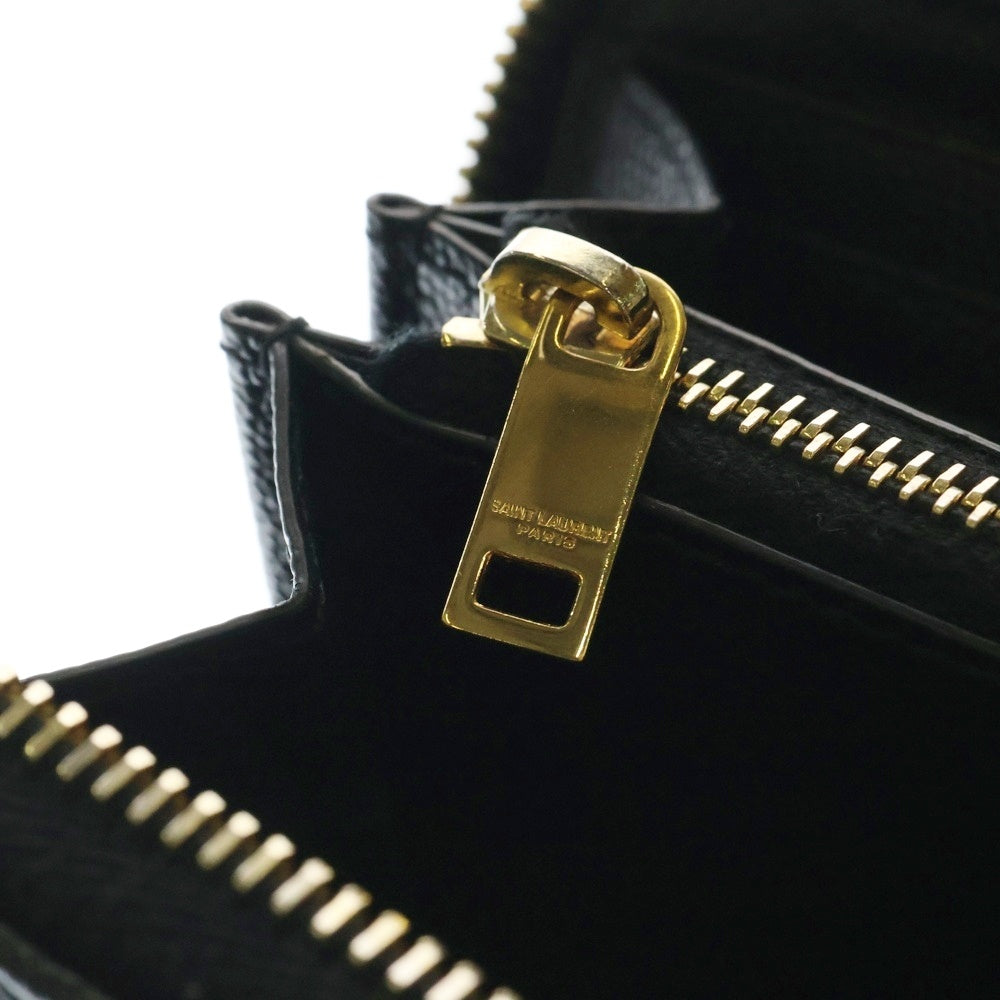 SAINT LAURENT PARIS(サンローランパリ) YSLロゴ カサンドラ Vライン グレインレザー ラウンドジップ ロングウォレット 財布 ブラック/ゴールド 358094