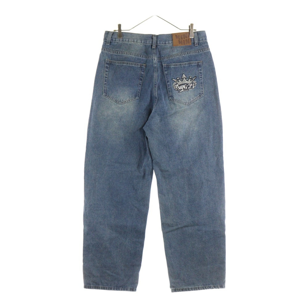 9090(ナインティナインティ) KING LOGO VINTAGE DENIM キング ロゴ ビンテージ ストレートデニム ロゴ刺繍 インディゴ