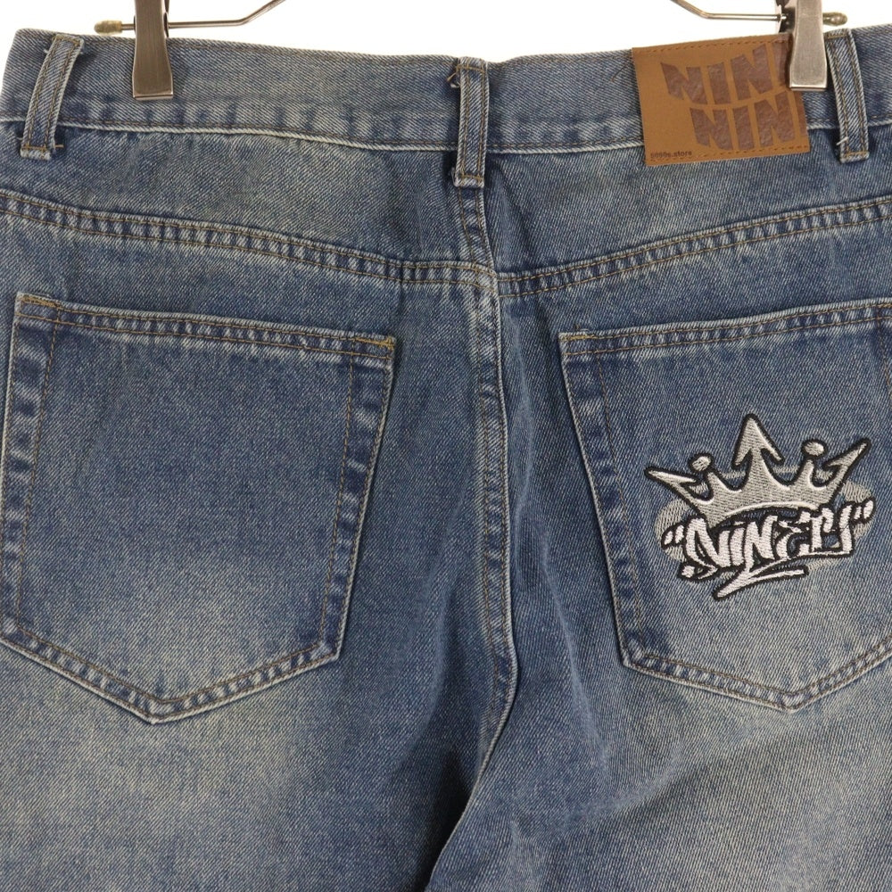 9090(ナインティナインティ) KING LOGO VINTAGE DENIM キング ロゴ ビンテージ ストレートデニム ロゴ刺繍 インディゴ