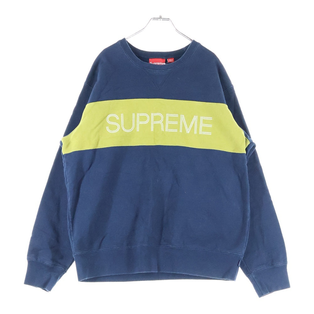SUPREME(シュプリーム) 17AW Zig Zag Stitch Panel Crewneck ロゴパネルスウェットトレーナー ネイビー