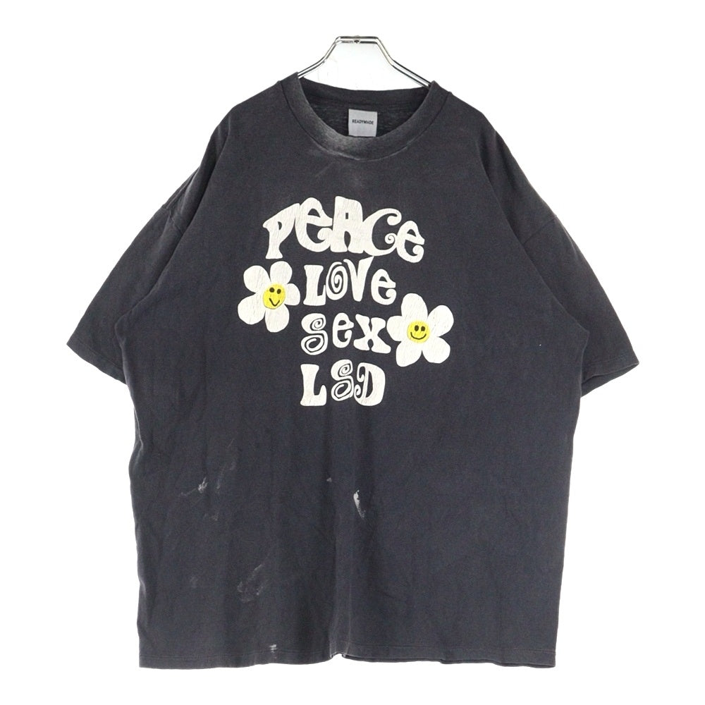 READY MADE(レディメイド) 24SS T-SHIRT PEACE ピース 両面プリント ダメージ加工 クルーネック カットソー 半袖Tシャツ ブラック RE-CO-BK-00-00-280
