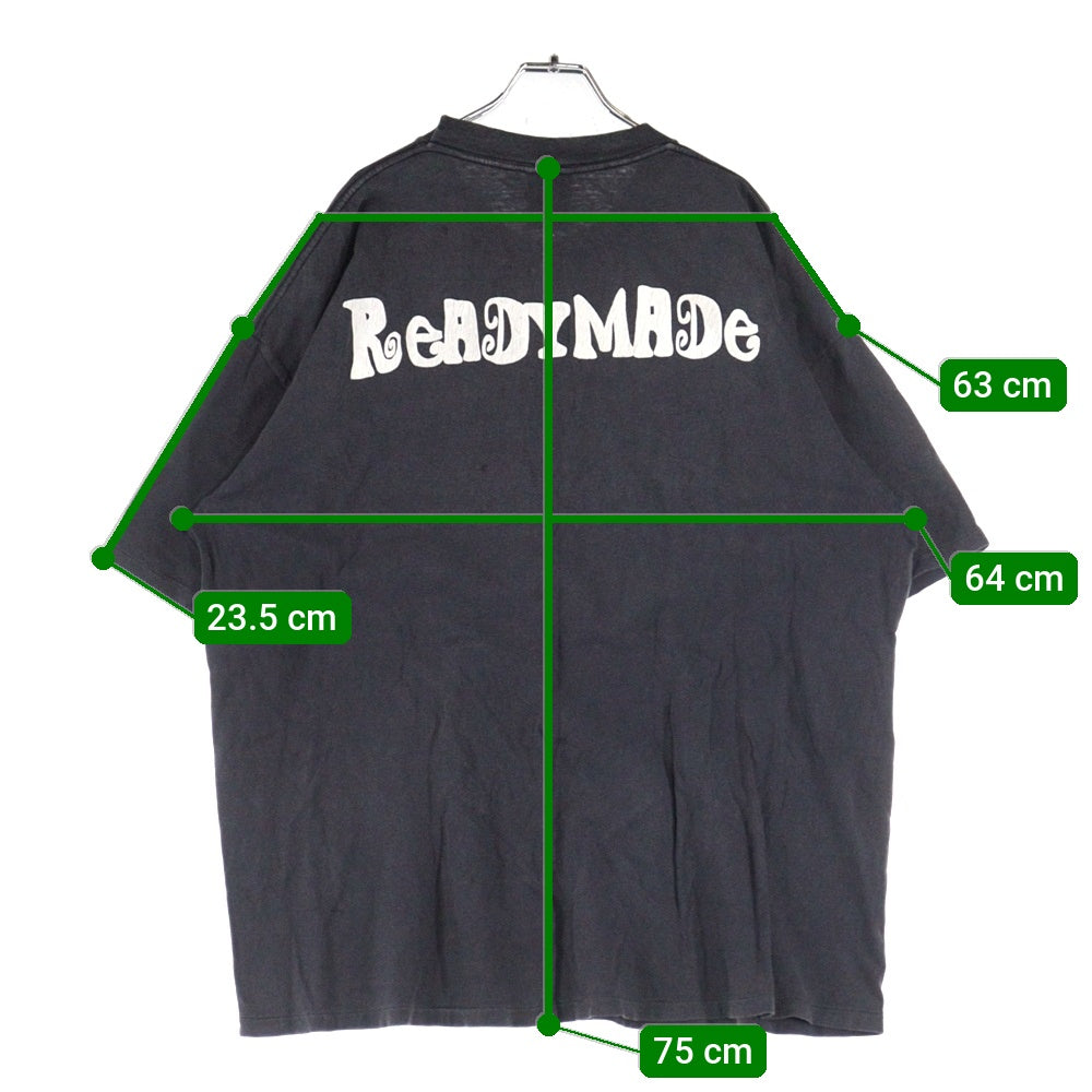 READY MADE(レディメイド) 24SS T-SHIRT PEACE ピース 両面プリント ダメージ加工 クルーネック カットソー 半袖Tシャツ ブラック RE-CO-BK-00-00-280