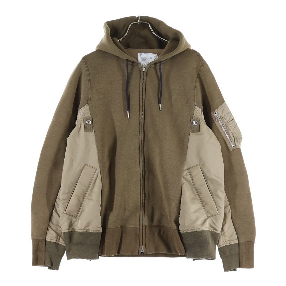 Sacai(サカイ) 24SS Sweat Nylon Twill Pullover ナイロン 切替 スウェット トレーナー ブラウン SCM-058