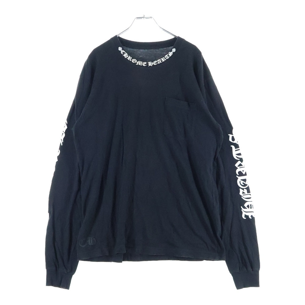 CHROME HEARTS(クロムハーツ) CH LS NECK LOGO ネックロゴプリント 袖ロゴ 長袖Tシャツ ロングスリーブカットソー ブラック