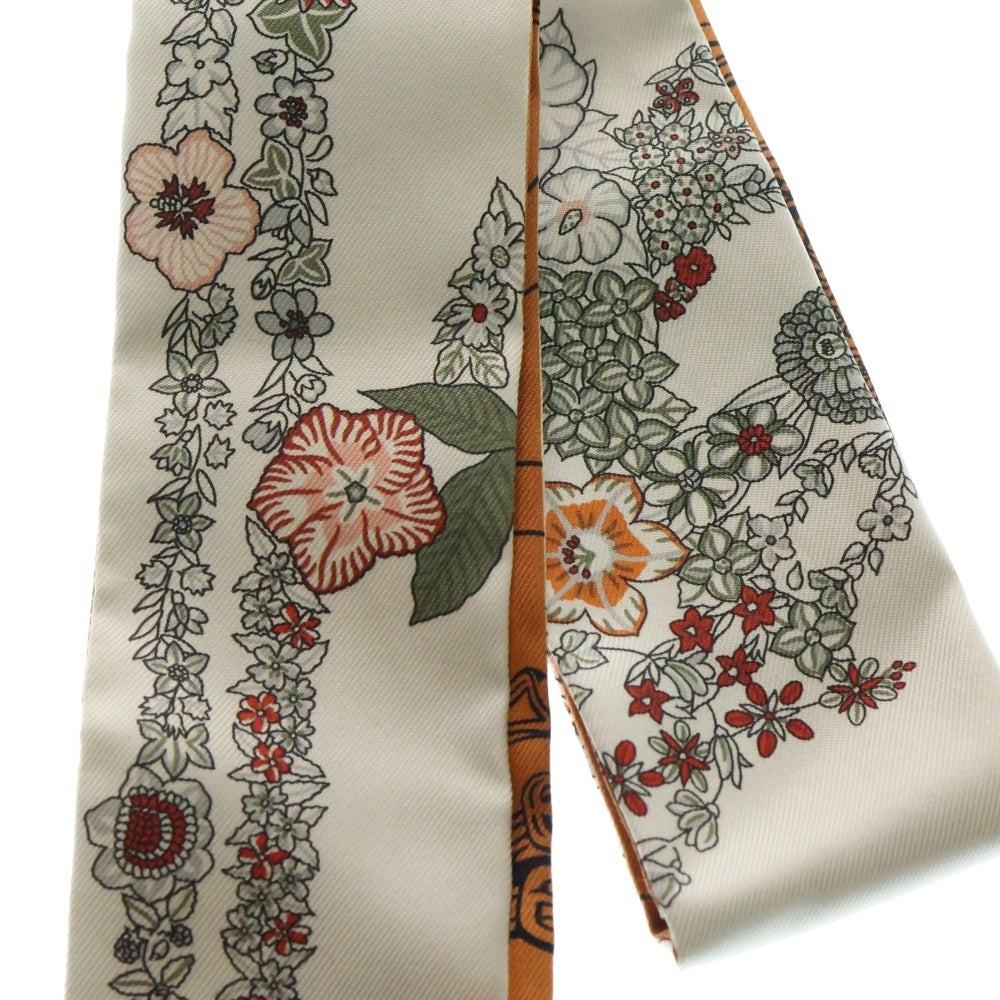 HERMES(エルメス) BRIDES DE GALAEN FLUERS ツイリー スカーフ ホワイト/ブラウン レディース
