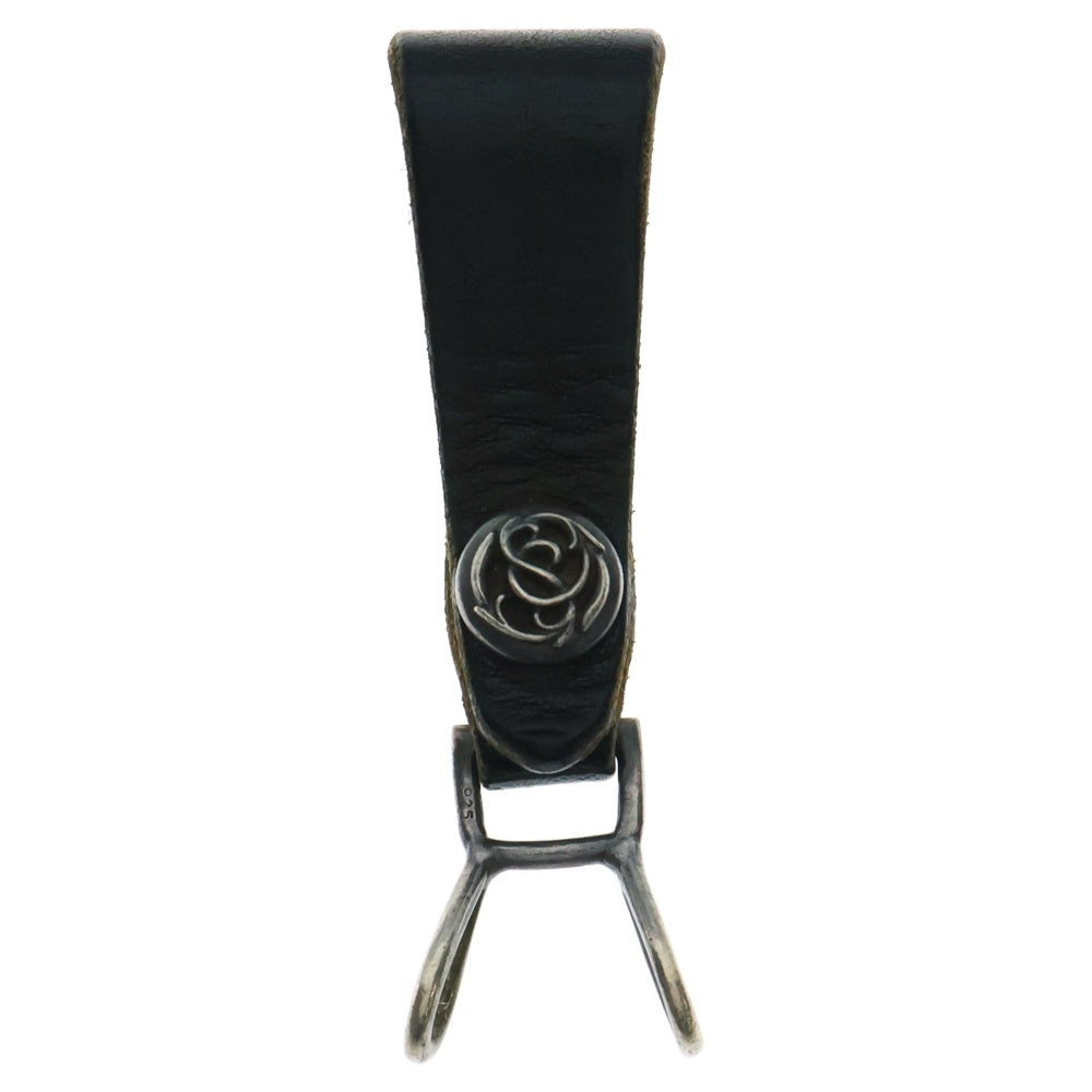 CHROME HEARTS(クロムハーツ) BELT LOOP ベルトループ フローラルボタン レザーベルトループ ブラック/シルバー