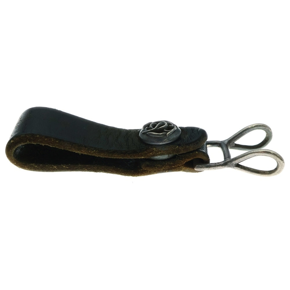 CHROME HEARTS(クロムハーツ) BELT LOOP ベルトループ フローラルボタン レザーベルトループ ブラック/シルバー
