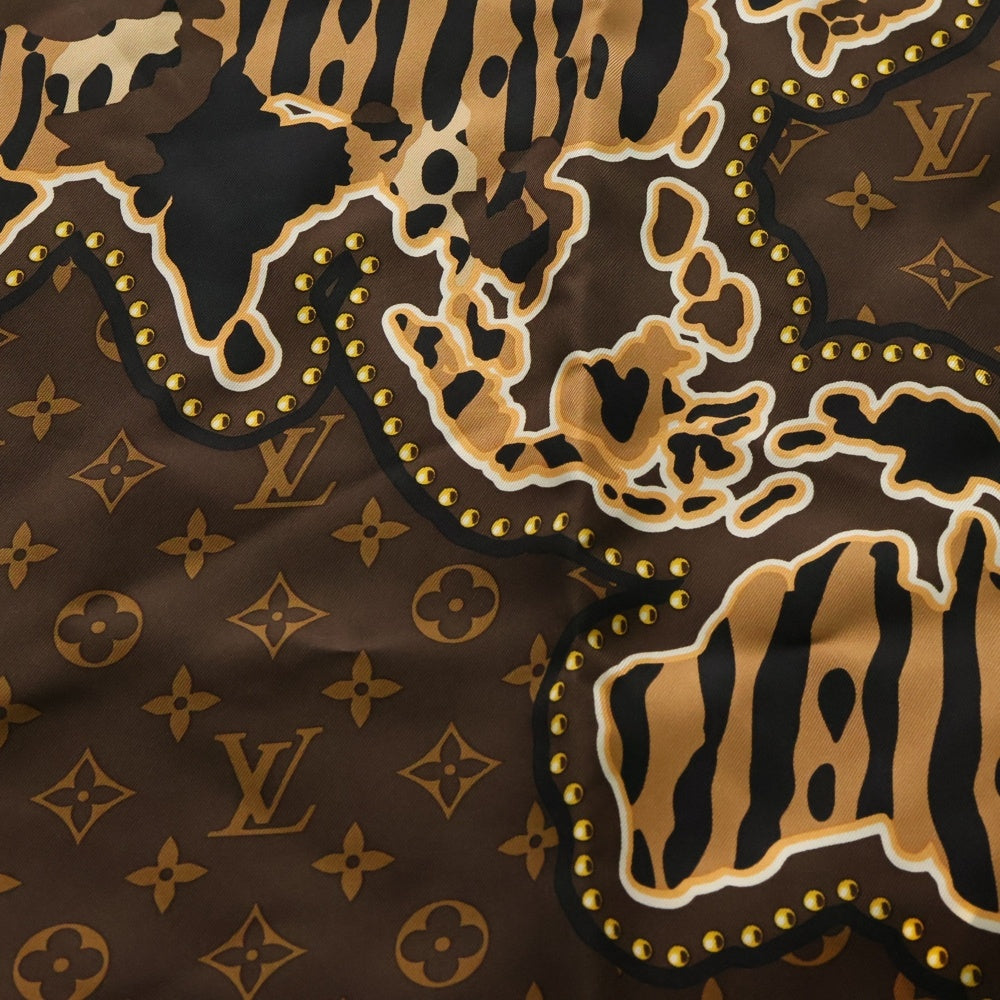 LOUIS VUITTON(ルイヴィトン) M70775 カレ90 LVワールド モノグラム シルクスカーフ ブラウン