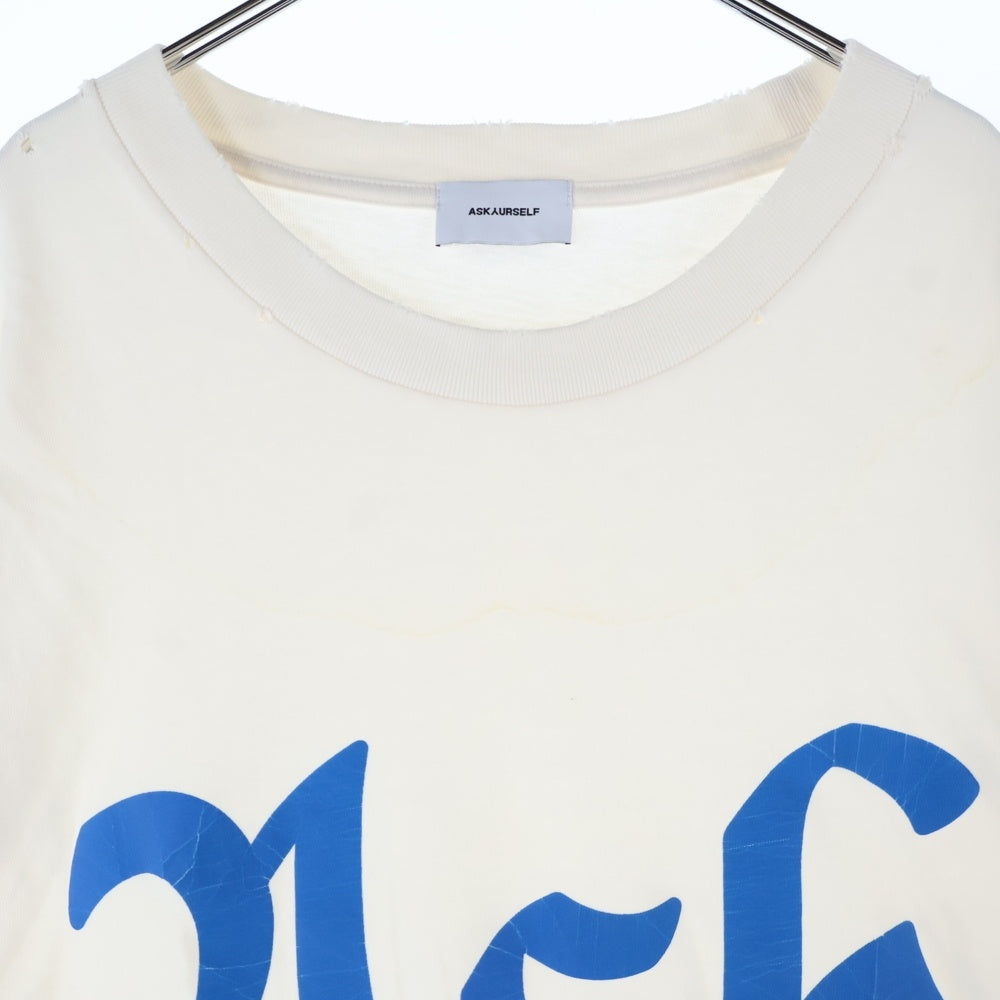 ASKYURSELF(アスクユアセルフ) ヴィンテージ ビッグロゴ 半袖Tシャツ カットソー ホワイト/ブルー