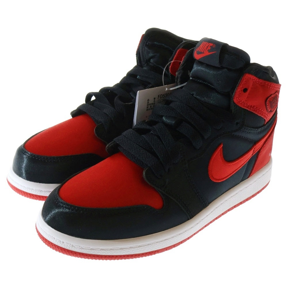 NIKE(ナイキ) KIDS AIR JORDAN 1 RETRO HIGH OG SATIN BRED エアジョーダン1 レトロ FD5304-061 ハイカットスニーカー ブラック/レッド 20.0cm