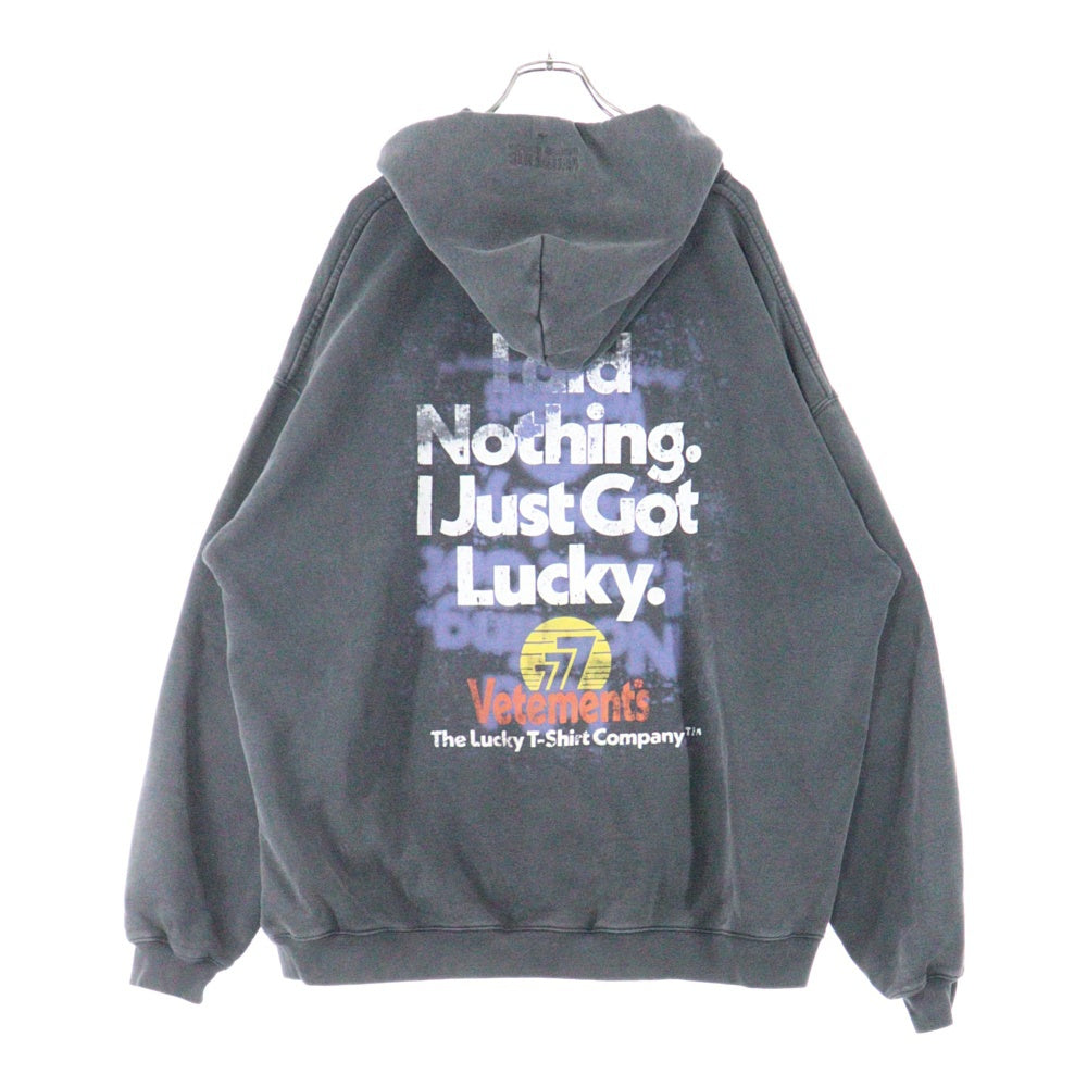 VETEMENTS(ヴェトモン) 22AW I Got Lucky Hoodie UA53HD445B ヴェトモン アイガットラッキー ヴィンテージ加工フーディー スウェットプルオーバーパーカー ブラック