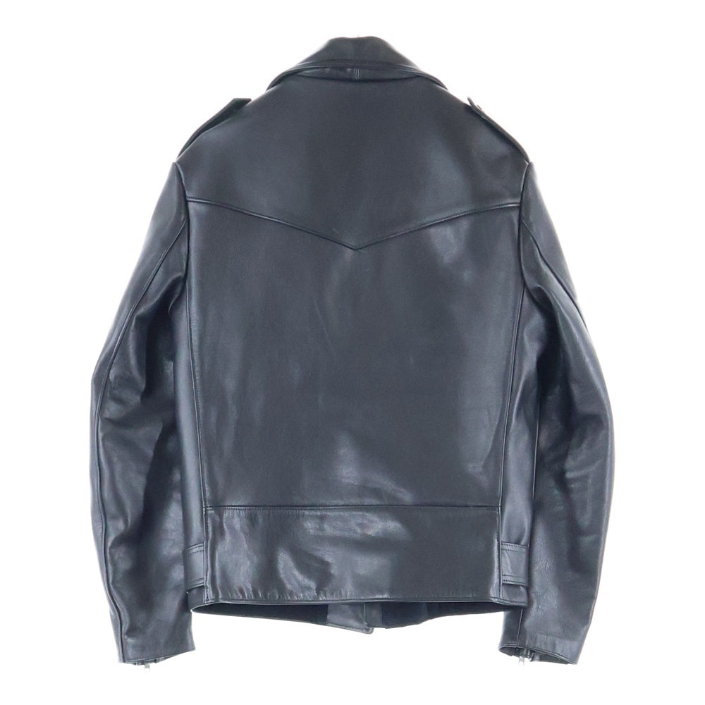 666 LEATHER WEAR(トリプルシックスレザーウェア) タイトフィット フロントベルト ライダースジャケット ブラック LJM-10TF